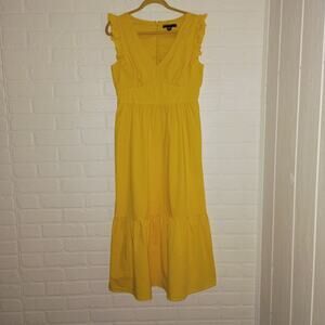 Maggy London Sleeveless Ruffle A-Line Maxi Dress Yellow Women Sz 12 Cottagecore